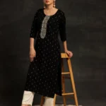Black Yoke Design Cotton Straight Kurta