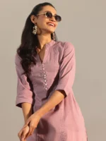 Mauve Printed Cotton Straight Kurta - Image 2
