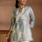 Off White Printed Cotton Blend Straight Kurtis