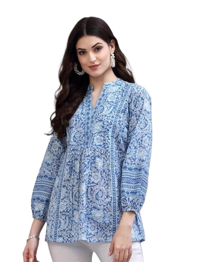 71XqljT1M-L._SY879_.jpg Women's Viscose Rayon Floral Printed Top | Short Kurta - Image 1